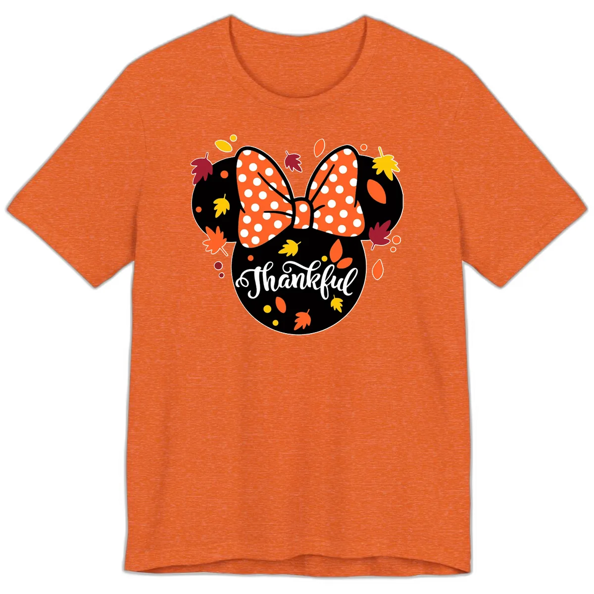 Minnie Thankful Fall Leaves Premium T-Shirt in Heather Orange