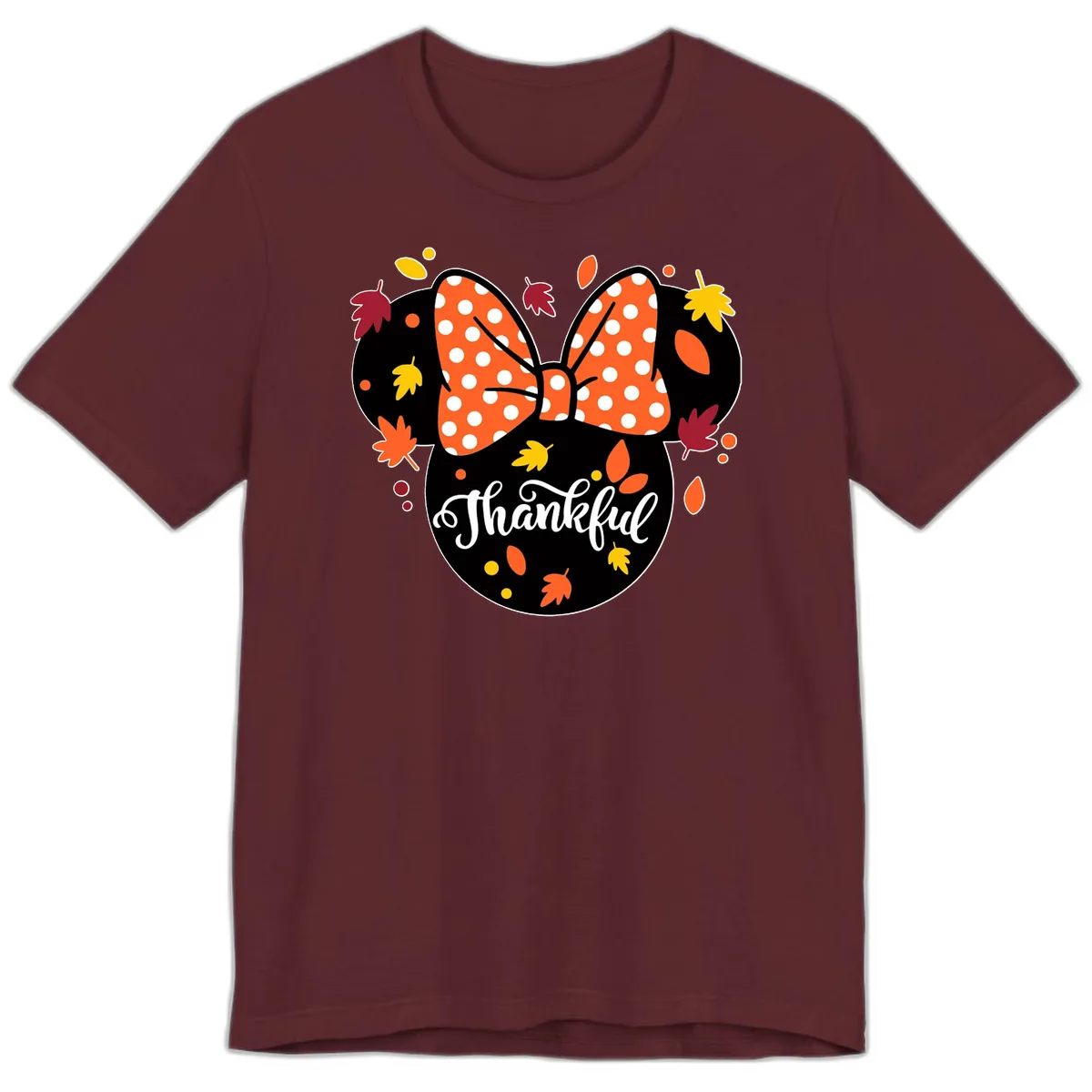 Minnie Thankful Fall Leaves Premium T-Shirt in Maroon