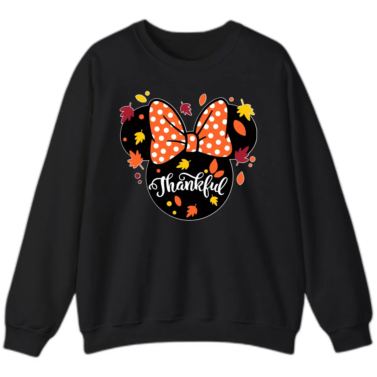 Minnie Thankful Fall Leaves Sweatshirt in Black