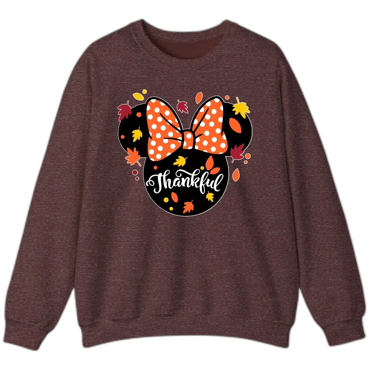Minnie Thankful Fall Leaves Sweatshirt in Heather Sport Dark Maroon