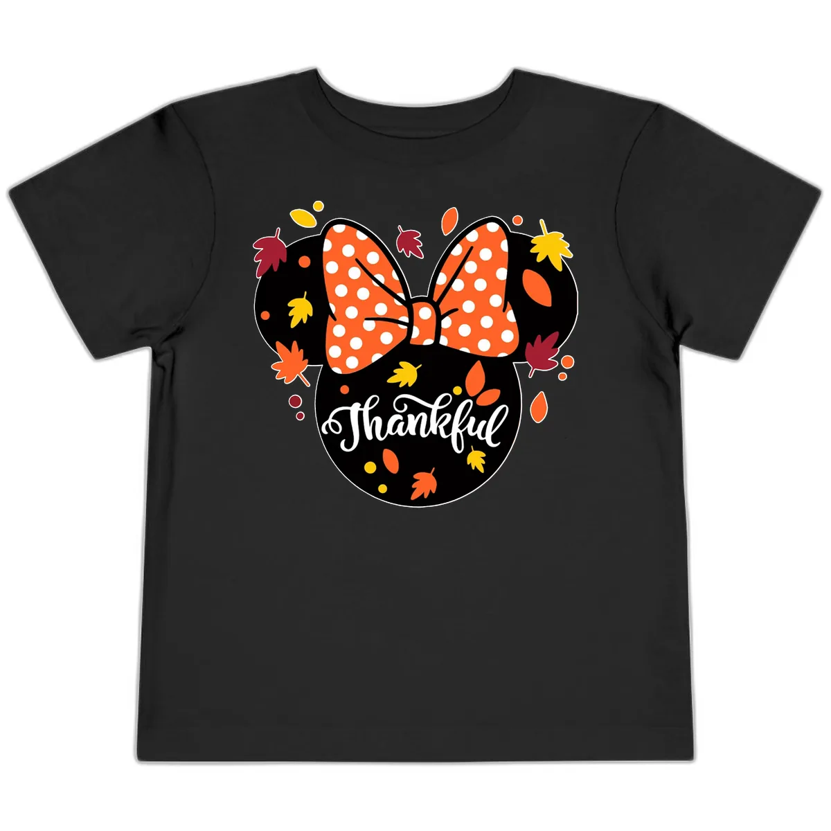 Minnie Thankful Fall Leaves Toddler T-Shirt in Black