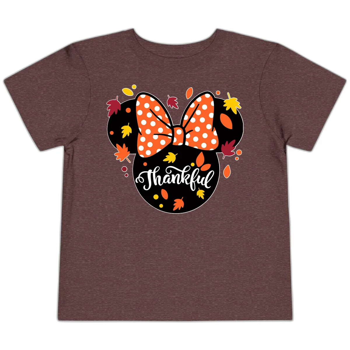Minnie Thankful Fall Leaves Toddler T-Shirt in Heather Maroon