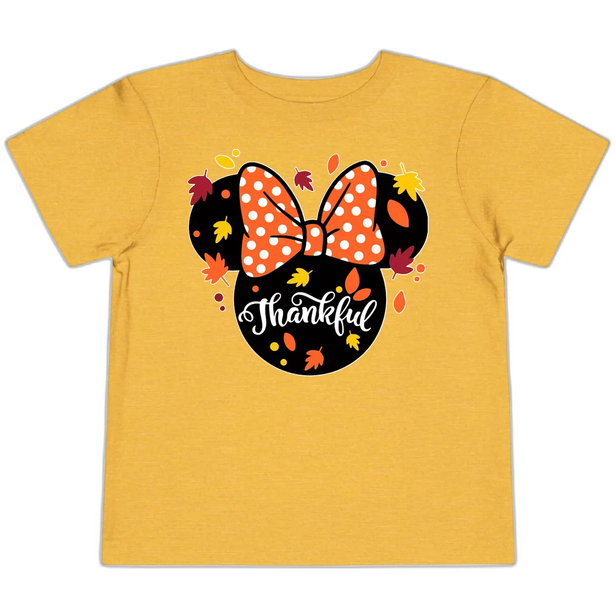 Minnie Thankful Fall Leaves Toddler T-Shirt in Heather Yellow Gold