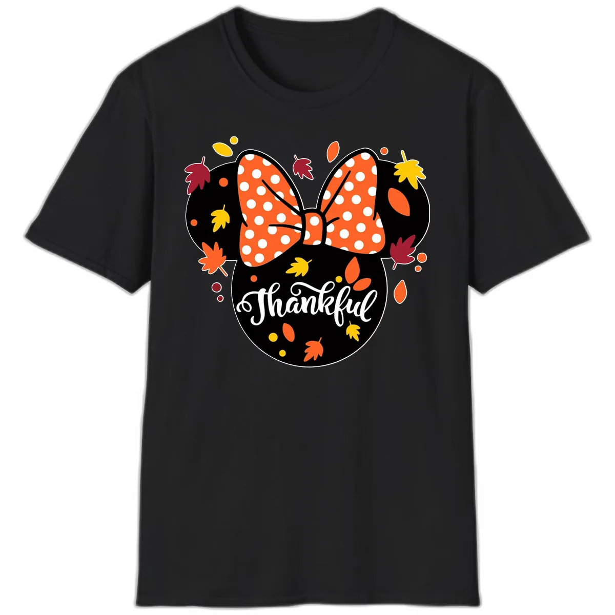 Minnie Thankful Fall Leaves T-Shirt in Black