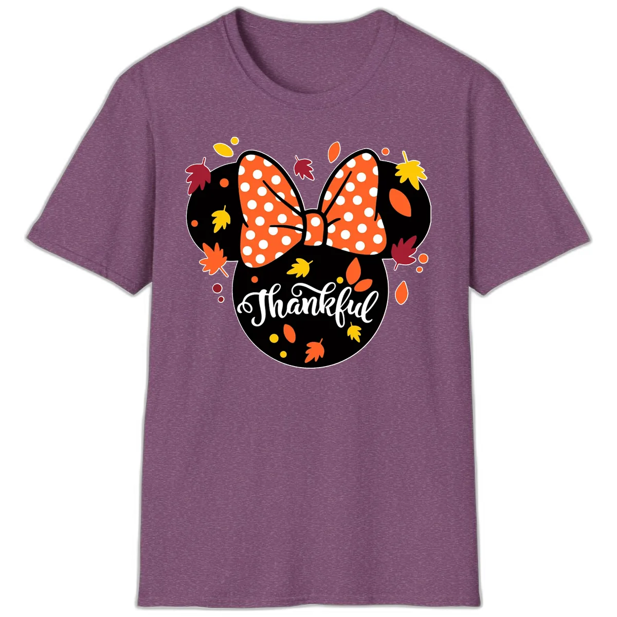 Minnie Thankful Fall Leaves T-Shirt in Heather Maroon