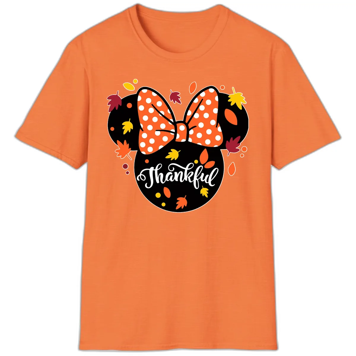 Minnie Thankful Fall Leaves T-Shirt in Heather Orange