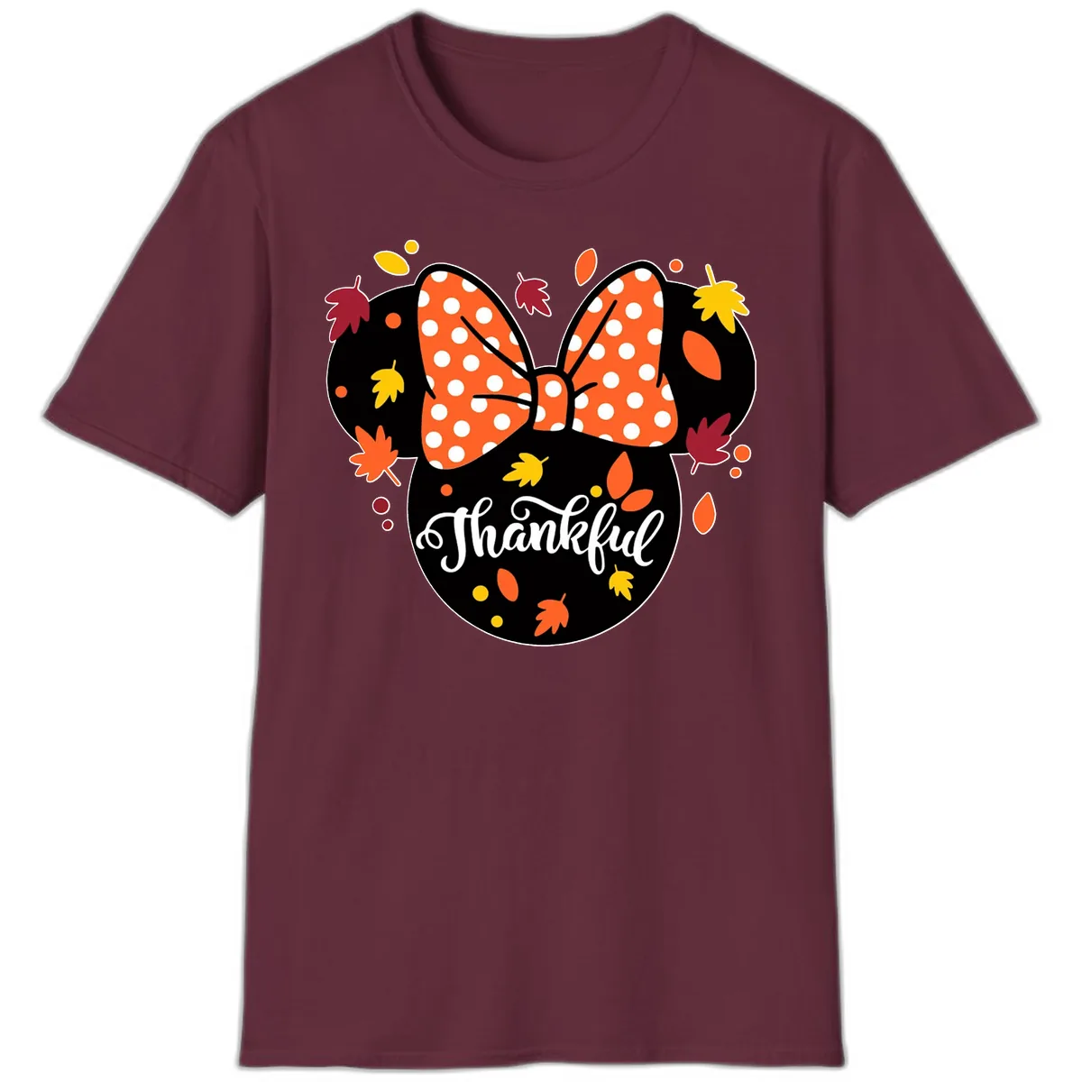 Minnie Thankful Fall Leaves T-Shirt in Maroon