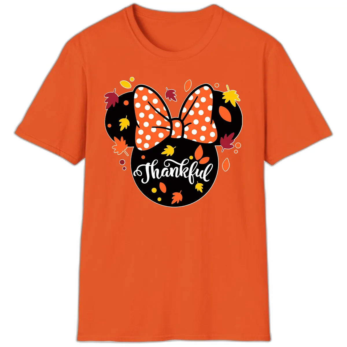 Minnie Thankful Fall Leaves T-Shirt in Orange