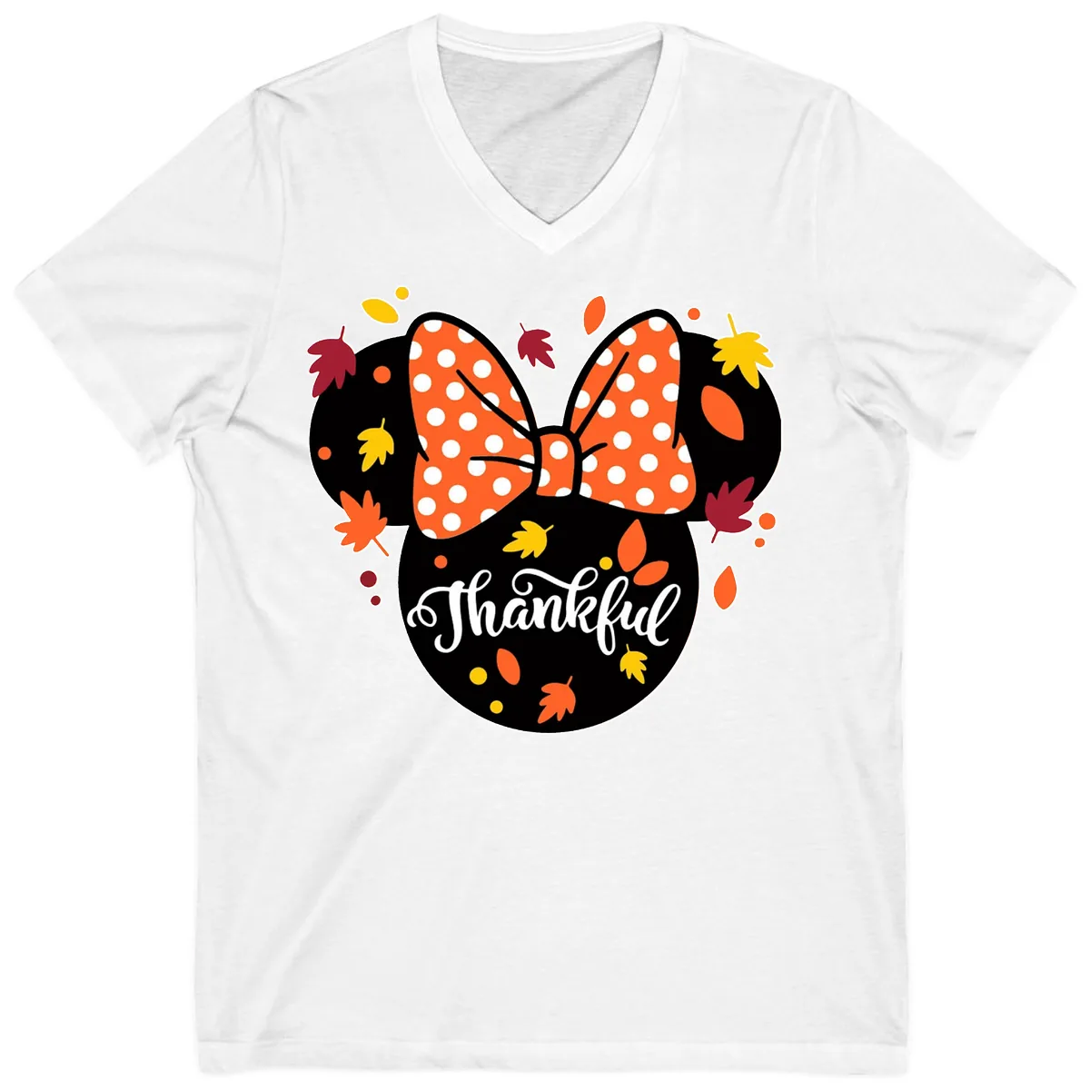 Minnie Thankful Fall Leaves V-Neck in White