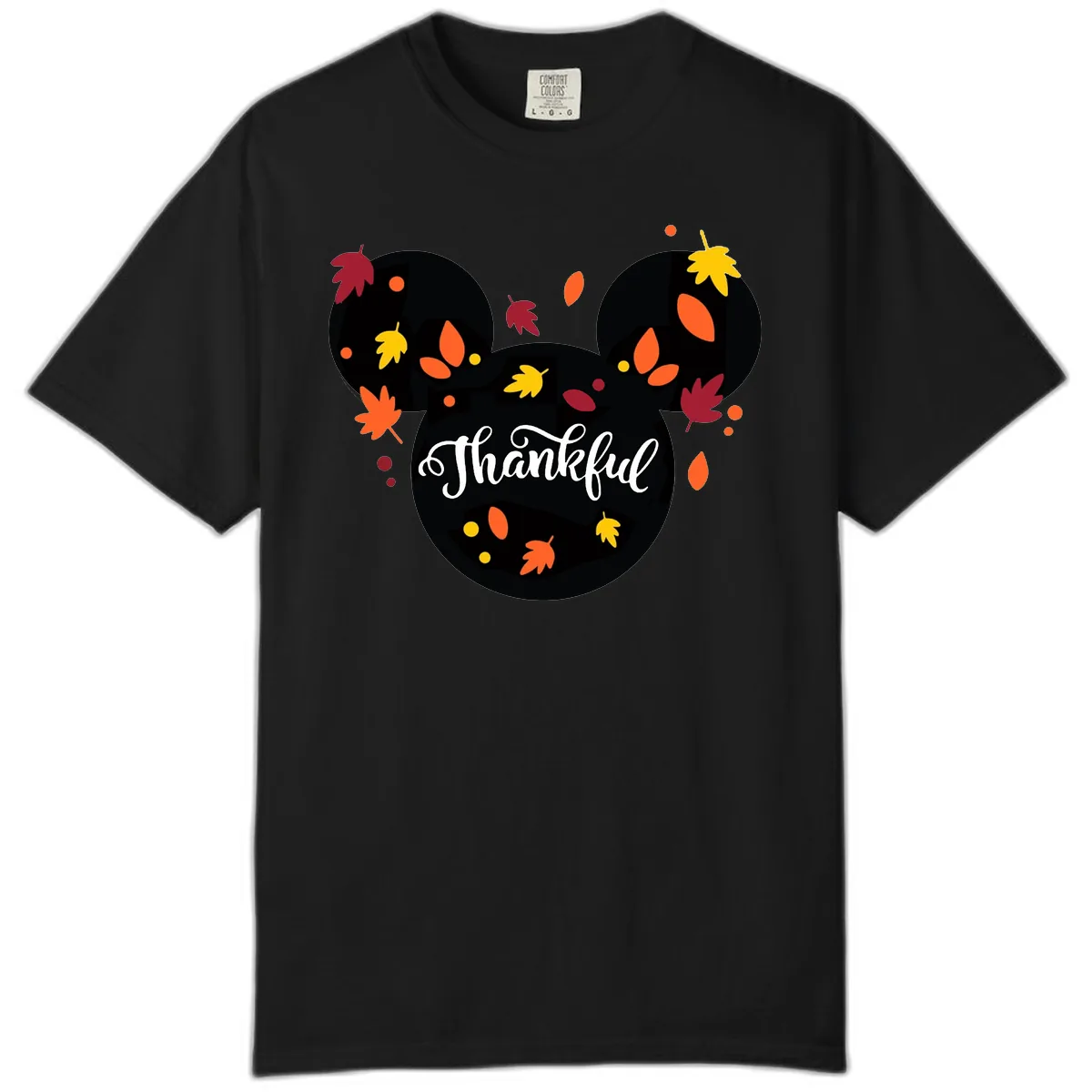 Mickey Thankful Fall Leaves Design Comfort Color in Black