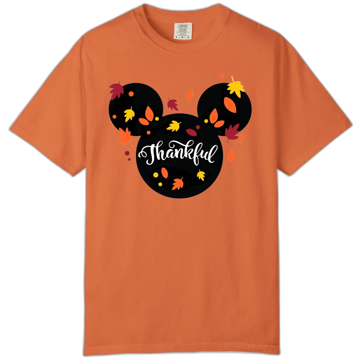 Mickey Thankful Fall Leaves Design Comfort Color in Burnt Orange