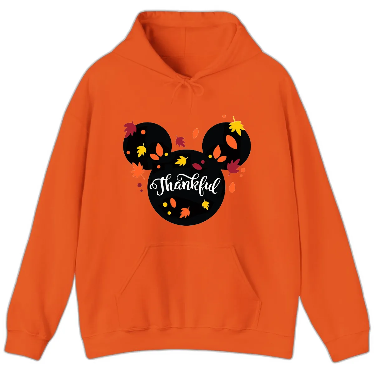 Mickey Thankful Fall Leaves Design Hoodie in Orange