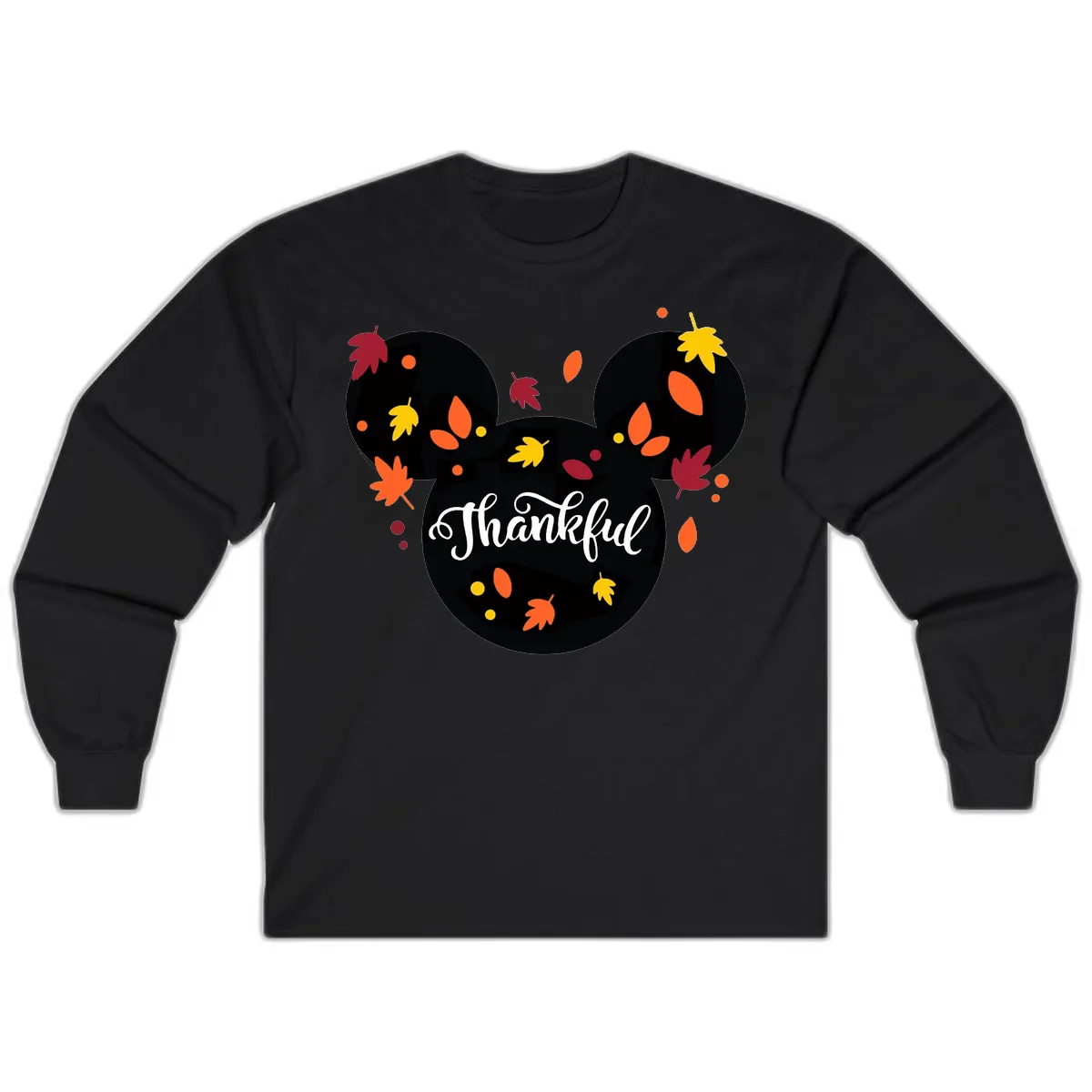 Mickey Thankful Fall Leaves Design Long Sleeve in Black