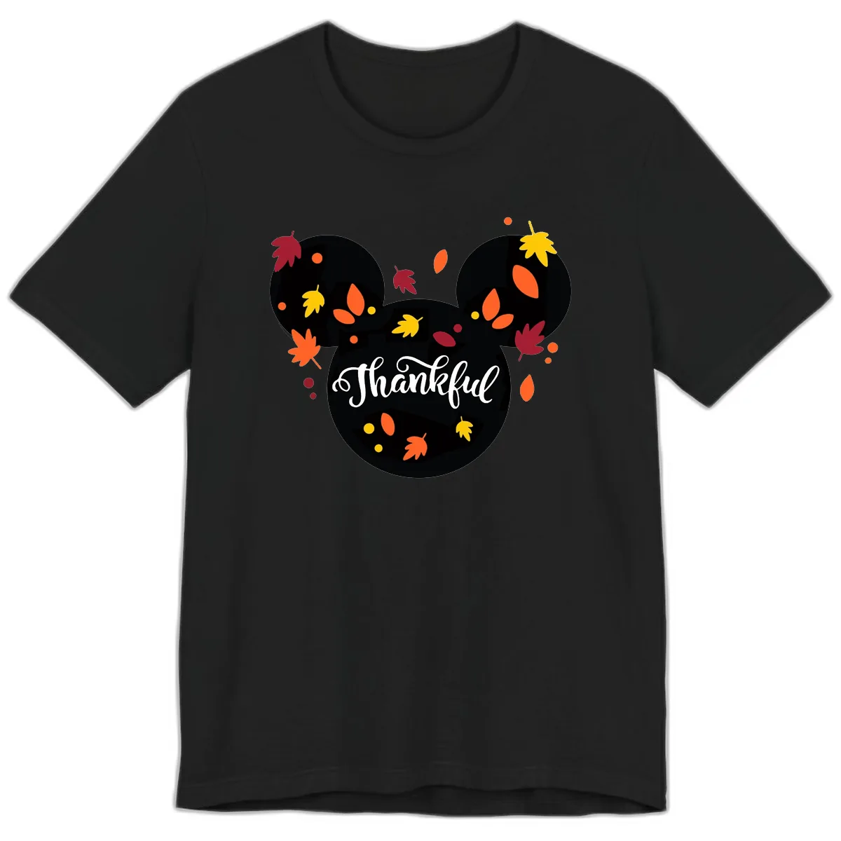 Mickey Thankful Fall Leaves Design Premium T-Shirt in Black