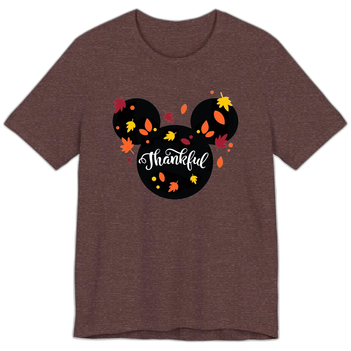 Mickey Thankful Fall Leaves Design Premium T-Shirt in Heather Maroon