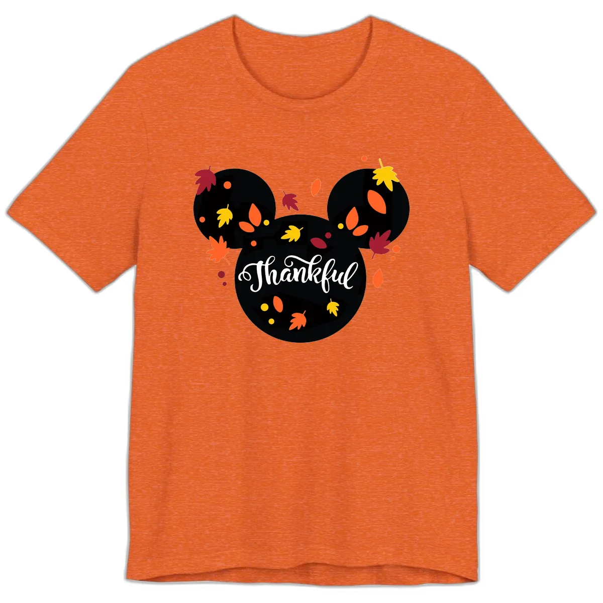 Mickey Thankful Fall Leaves Design Premium T-Shirt in Heather Orange
