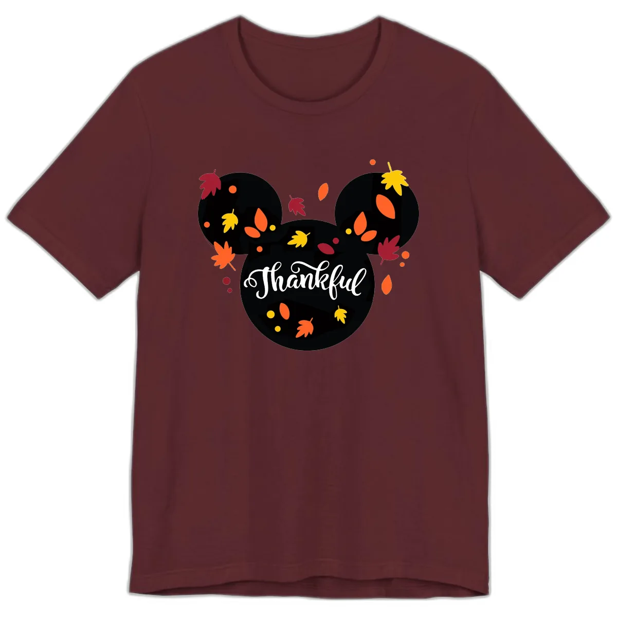 Mickey Thankful Fall Leaves Design Premium T-Shirt in Maroon