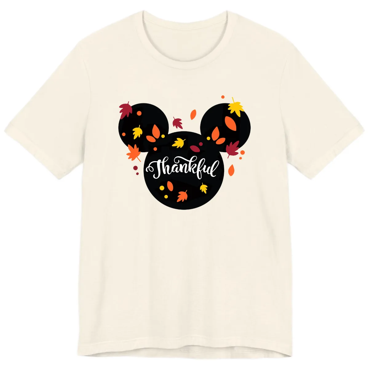 Mickey Thankful Fall Leaves Design Premium T-Shirt in Natural