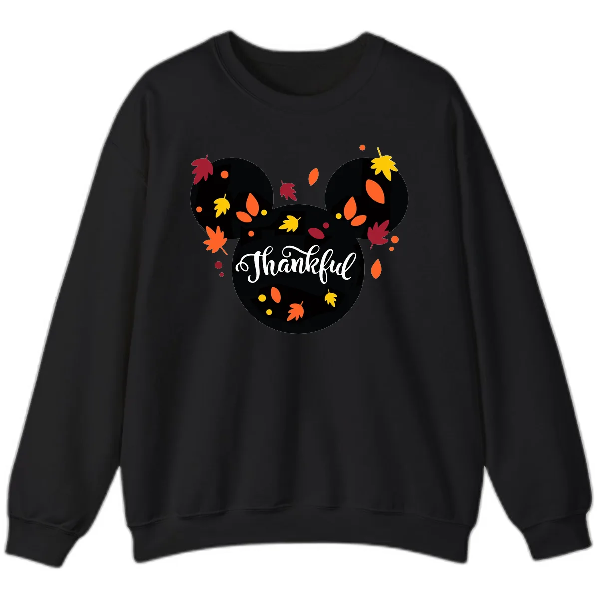Mickey Thankful Fall Leaves Design Sweatshirt in Black
