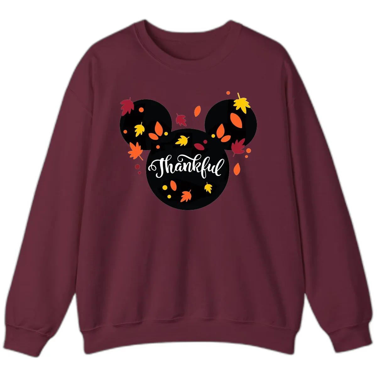 Mickey Thankful Fall Leaves Design Sweatshirt in Maroon