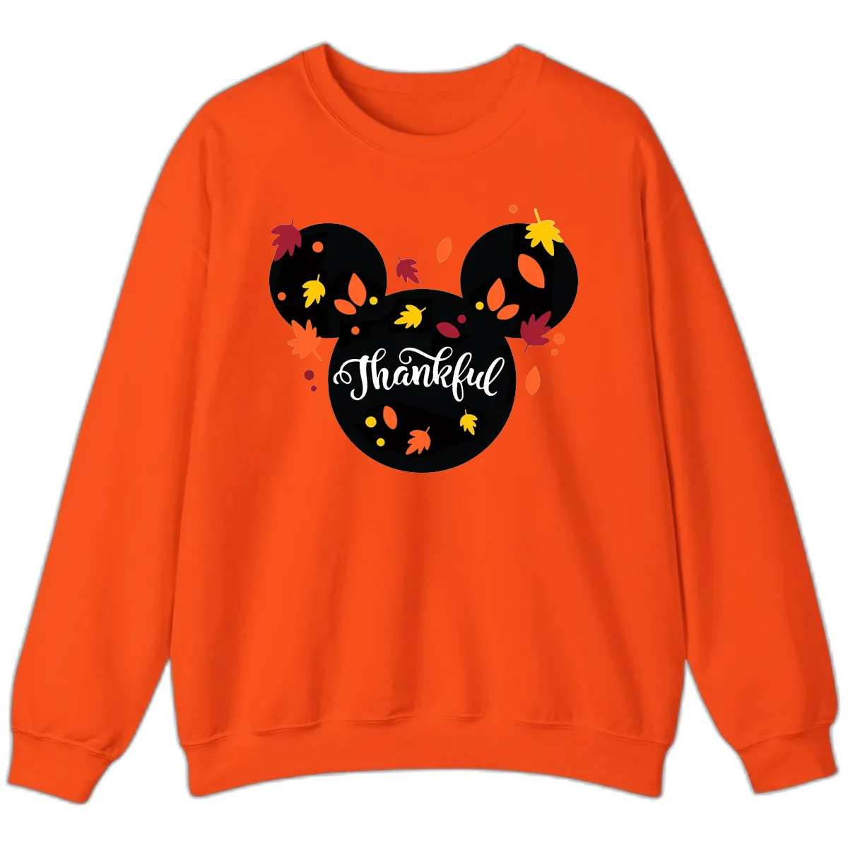 Mickey Thankful Fall Leaves Design Sweatshirt in Orange