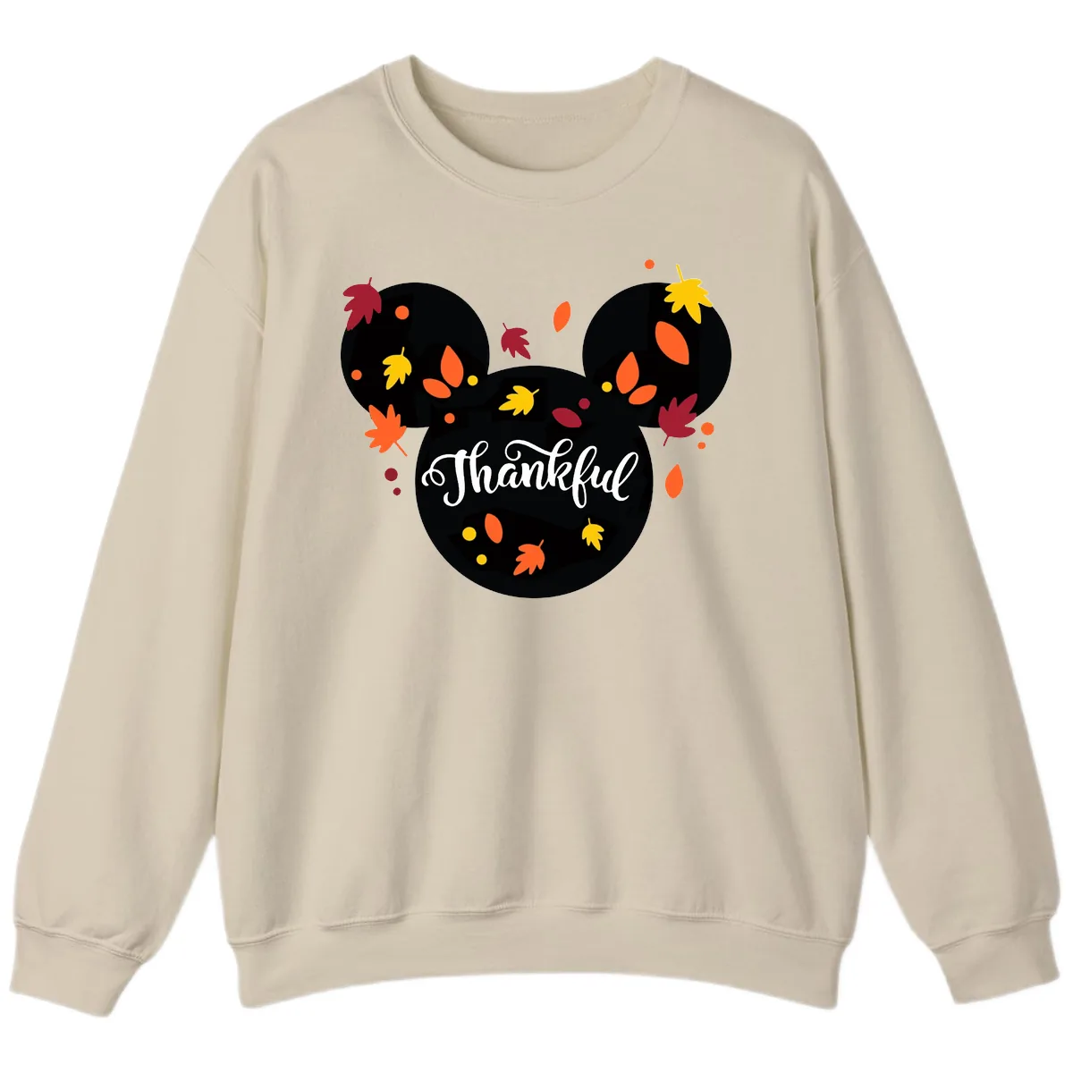 Mickey Thankful Fall Leaves Design Sweatshirt in Sand