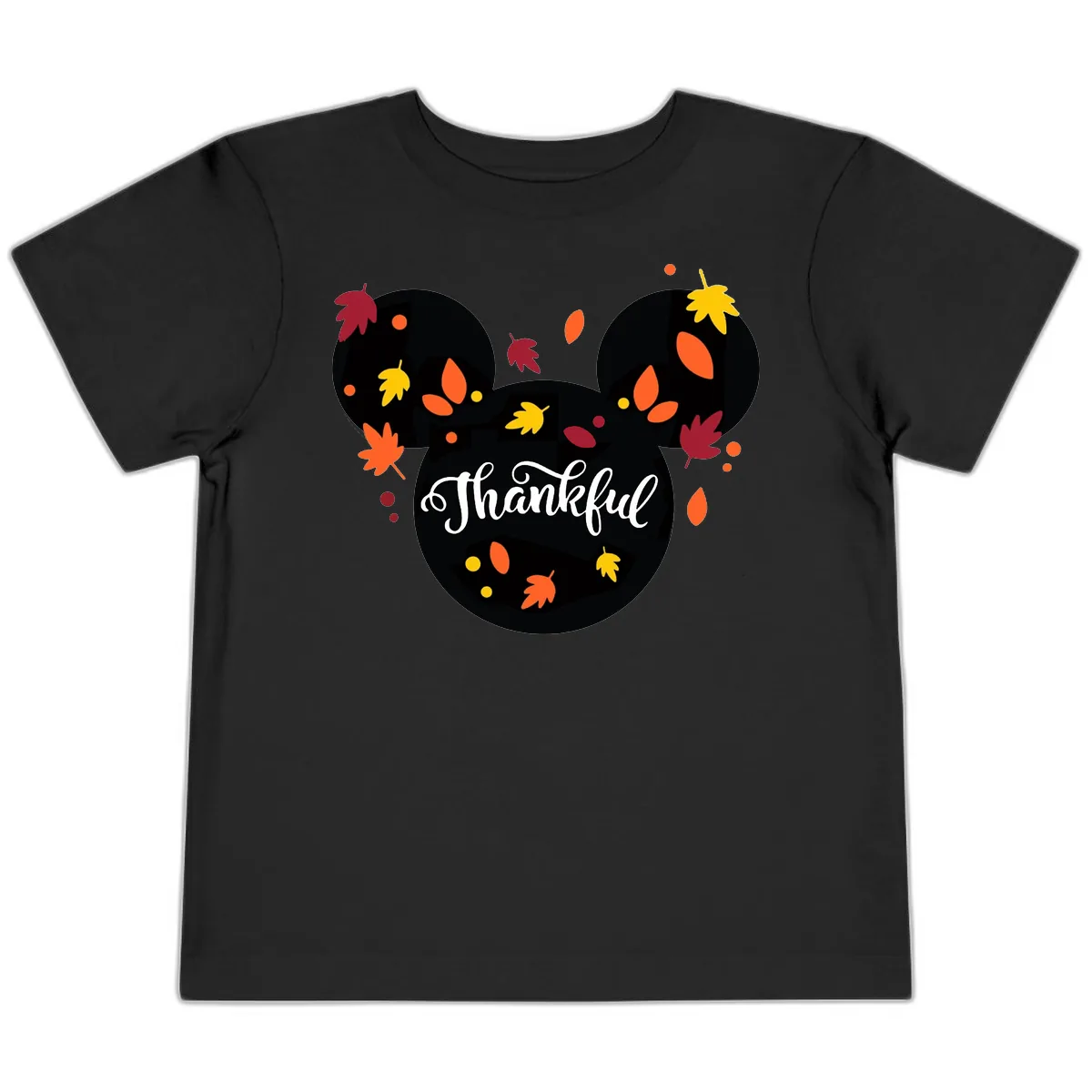 Mickey Thankful Fall Leaves Design Toddler T-Shirt in Black