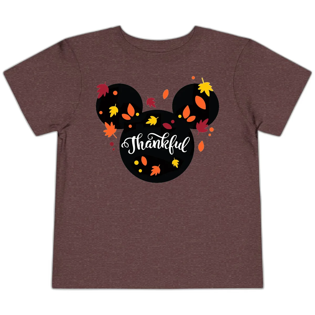 Mickey Thankful Fall Leaves Design Toddler T-Shirt in Heather Maroon