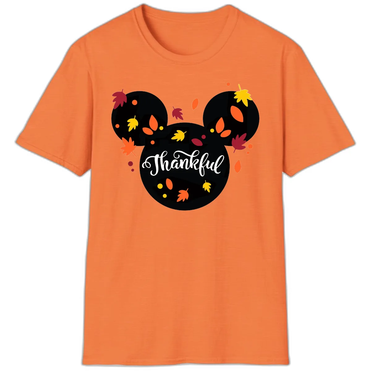 Mickey Thankful Fall Leaves Design T-Shirt in Heather Orange