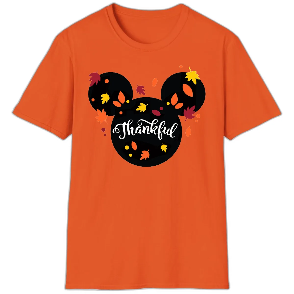Mickey Thankful Fall Leaves Design T-Shirt in Orange