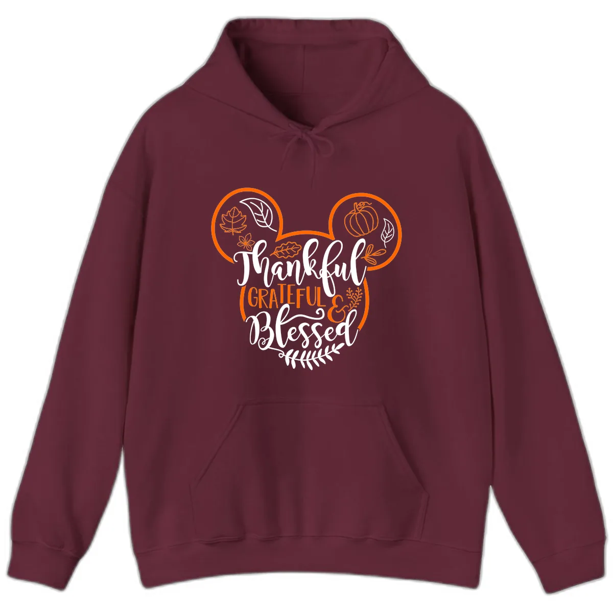 Thanksgiving Mickey Mouse Head Design Hoodie in Maroon