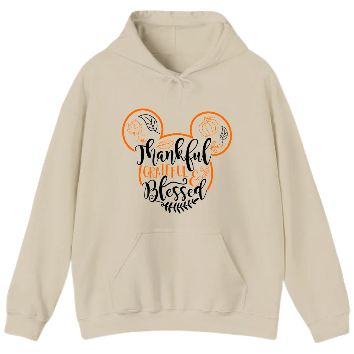 Thanksgiving Mickey Mouse Head Design Hoodie in Sand