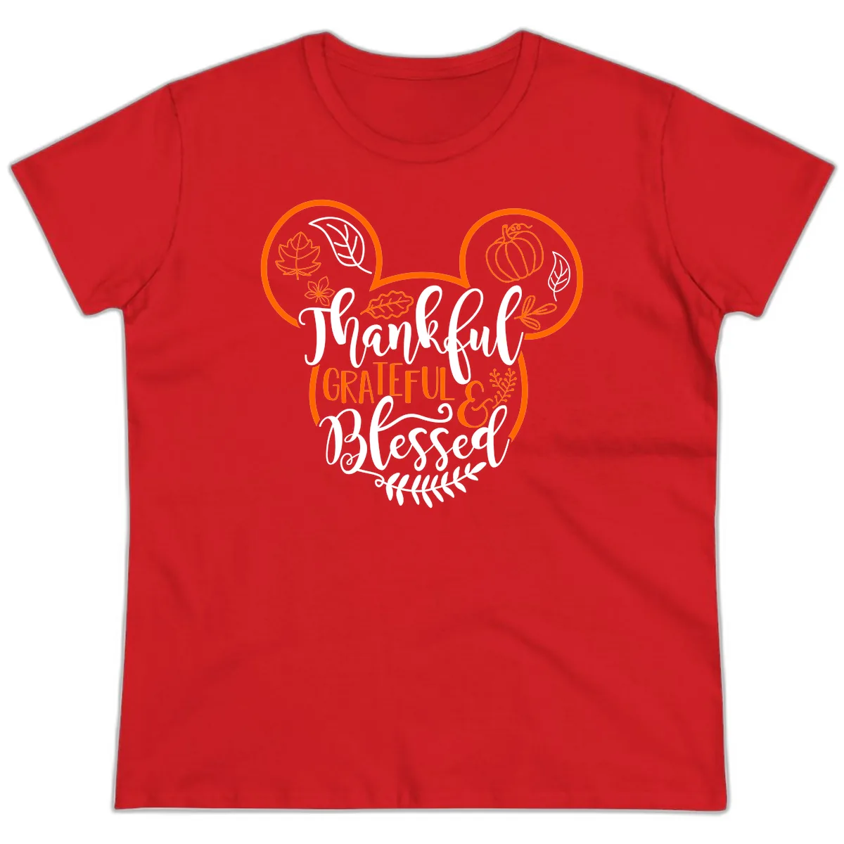 Thanksgiving Mickey Mouse Head Design Ladies Tee in Red