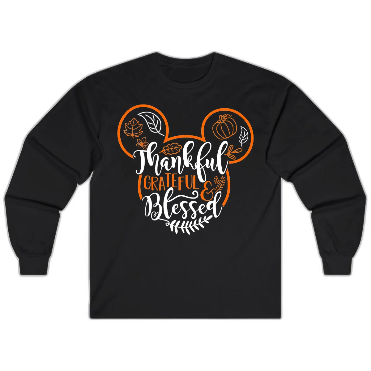 Thanksgiving Mickey Mouse Head Design Long Sleeve in Black
