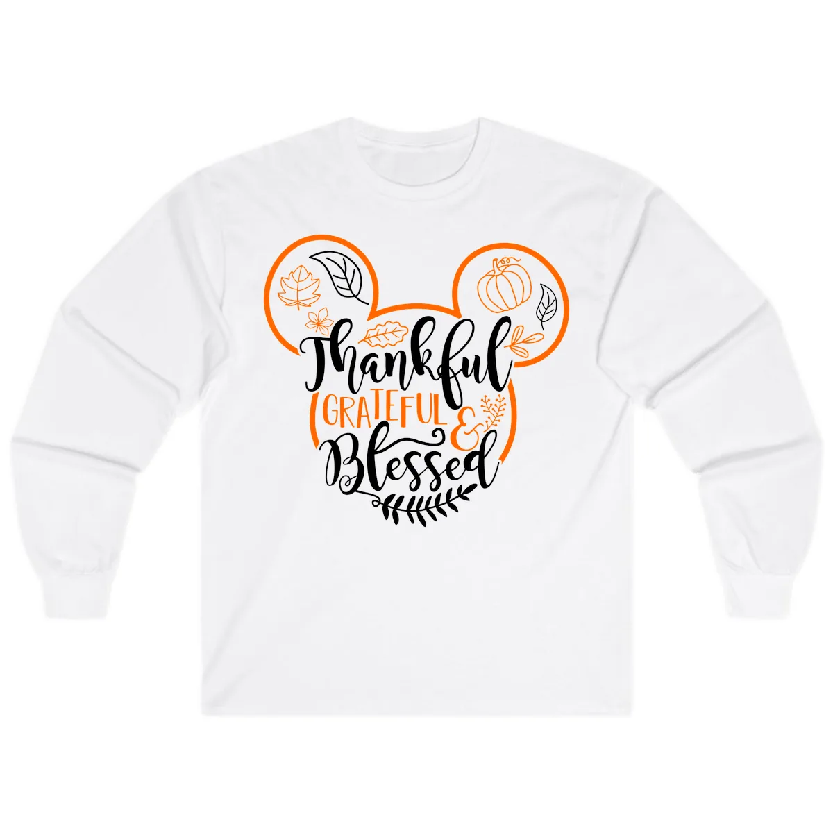 Thanksgiving Mickey Mouse Head Design Long Sleeve in White