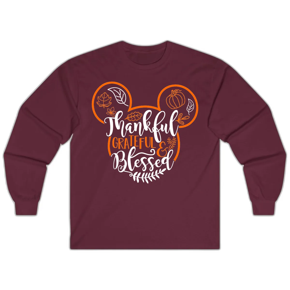 Thanksgiving Mickey Mouse Head Design Long Sleeve in Maroon