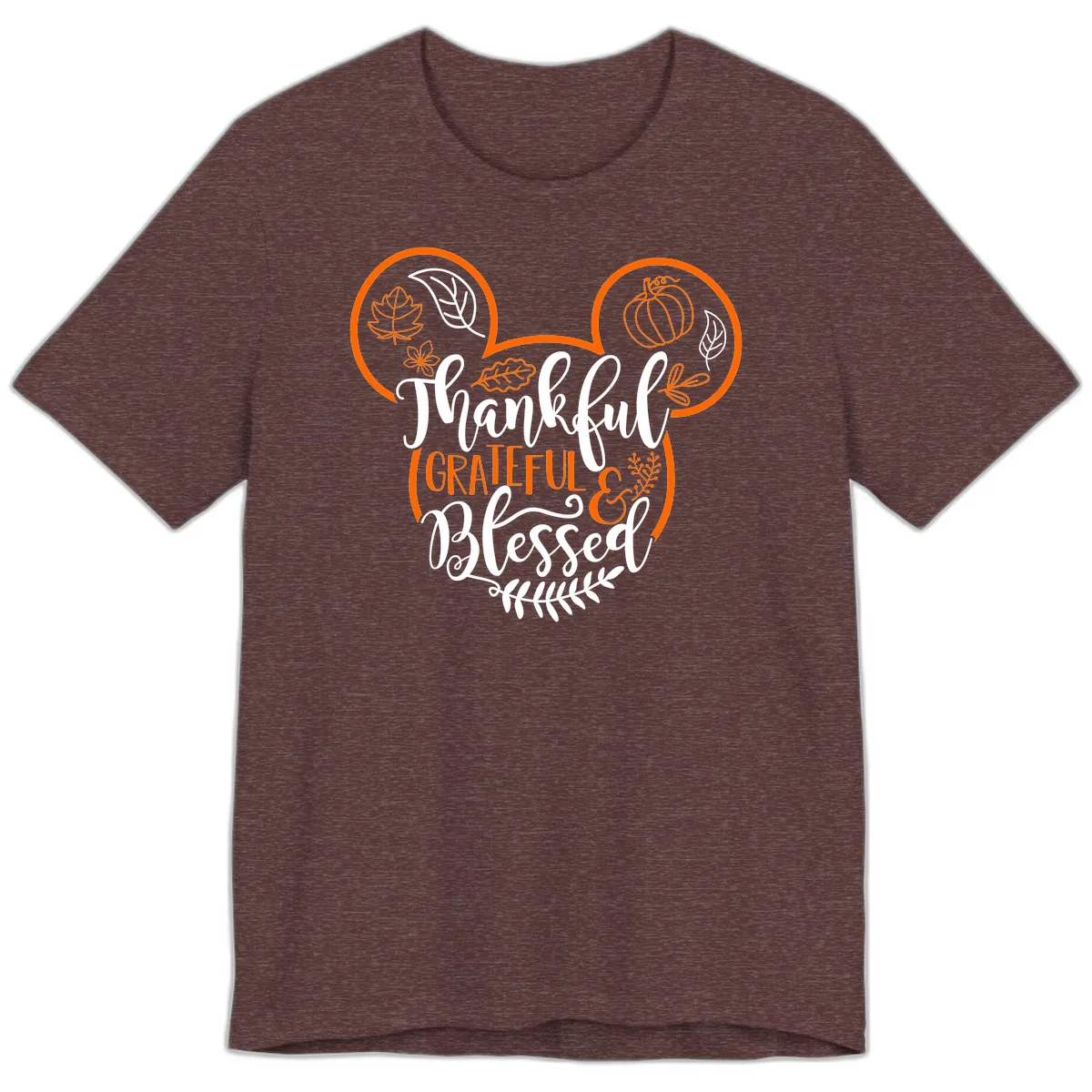 Thanksgiving Mickey Mouse Head Design Premium T-Shirt in Heather Maroon