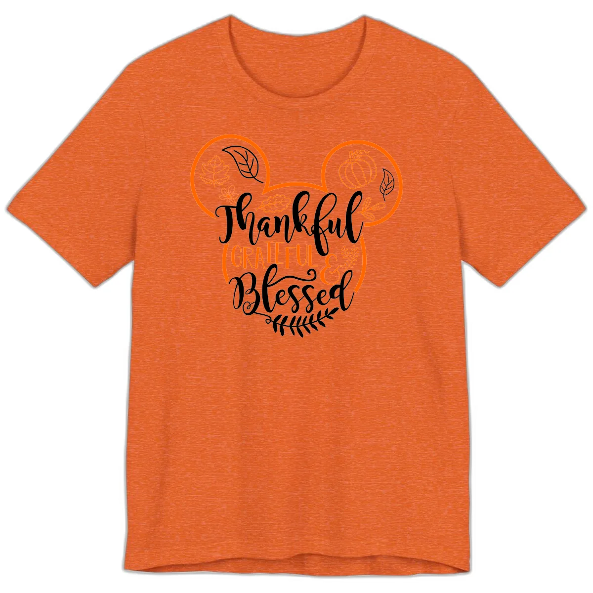 Thanksgiving Mickey Mouse Head Design Premium T-Shirt in Heather Orange