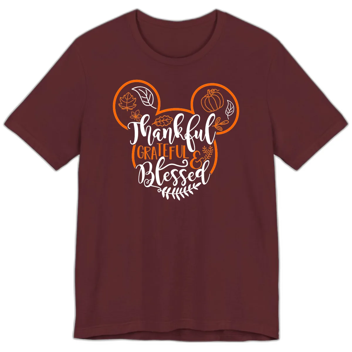 Thanksgiving Mickey Mouse Head Design Premium T-Shirt in Maroon