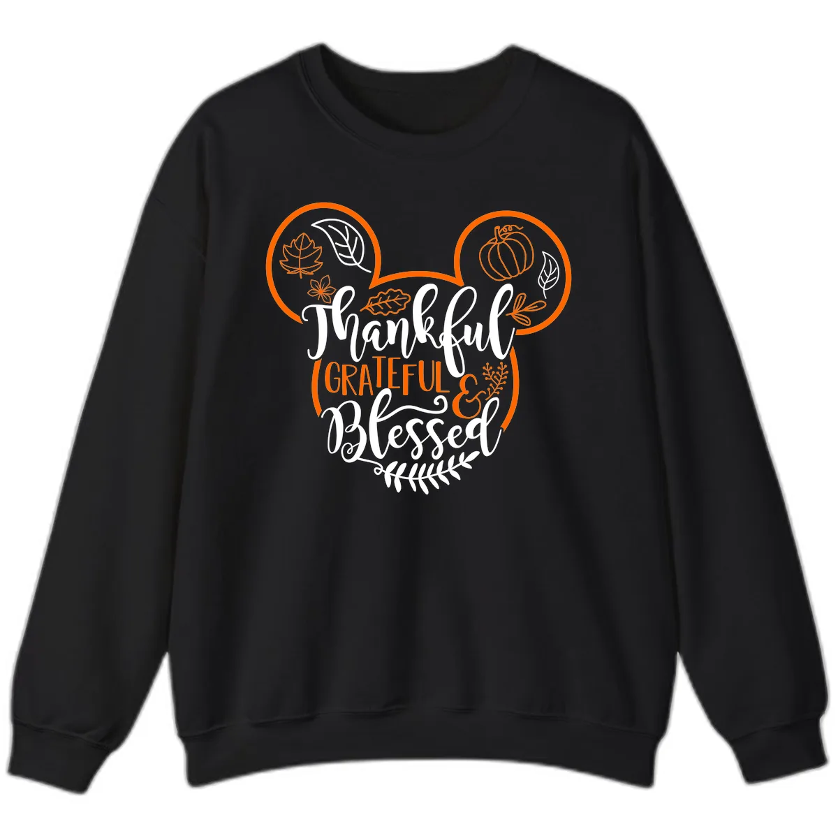 Thanksgiving Mickey Mouse Head Design Sweatshirt in Black