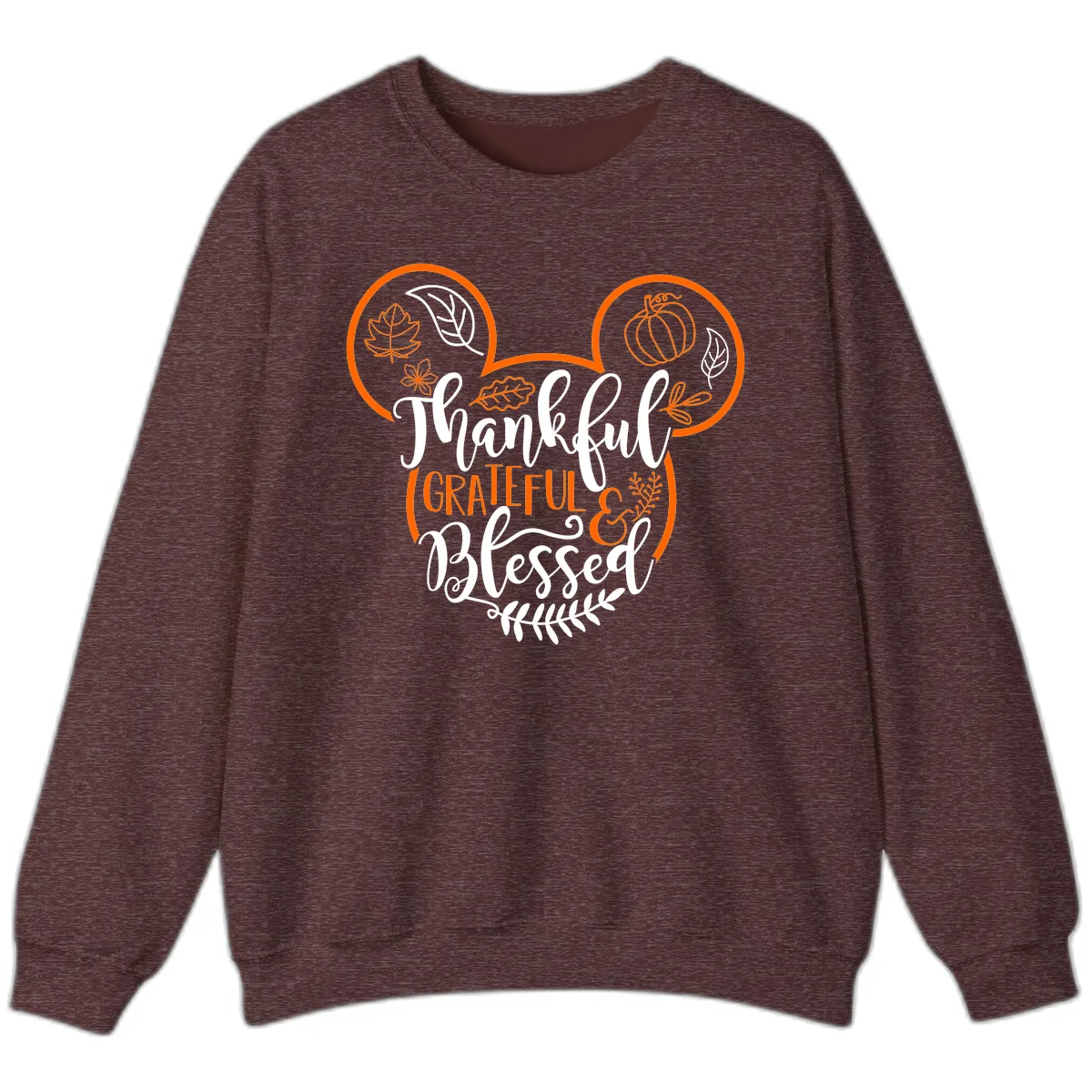 Thanksgiving Mickey Mouse Head Design Sweatshirt in Heather Sport Dark Maroon