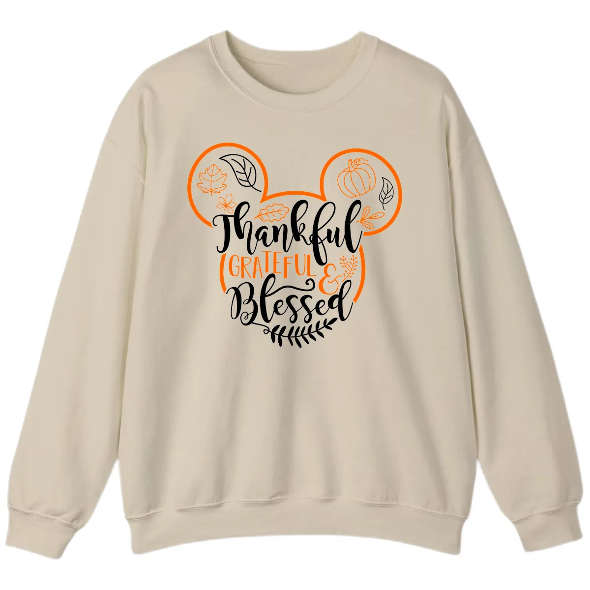 Thanksgiving Mickey Mouse Head Design Sweatshirt in Sand
