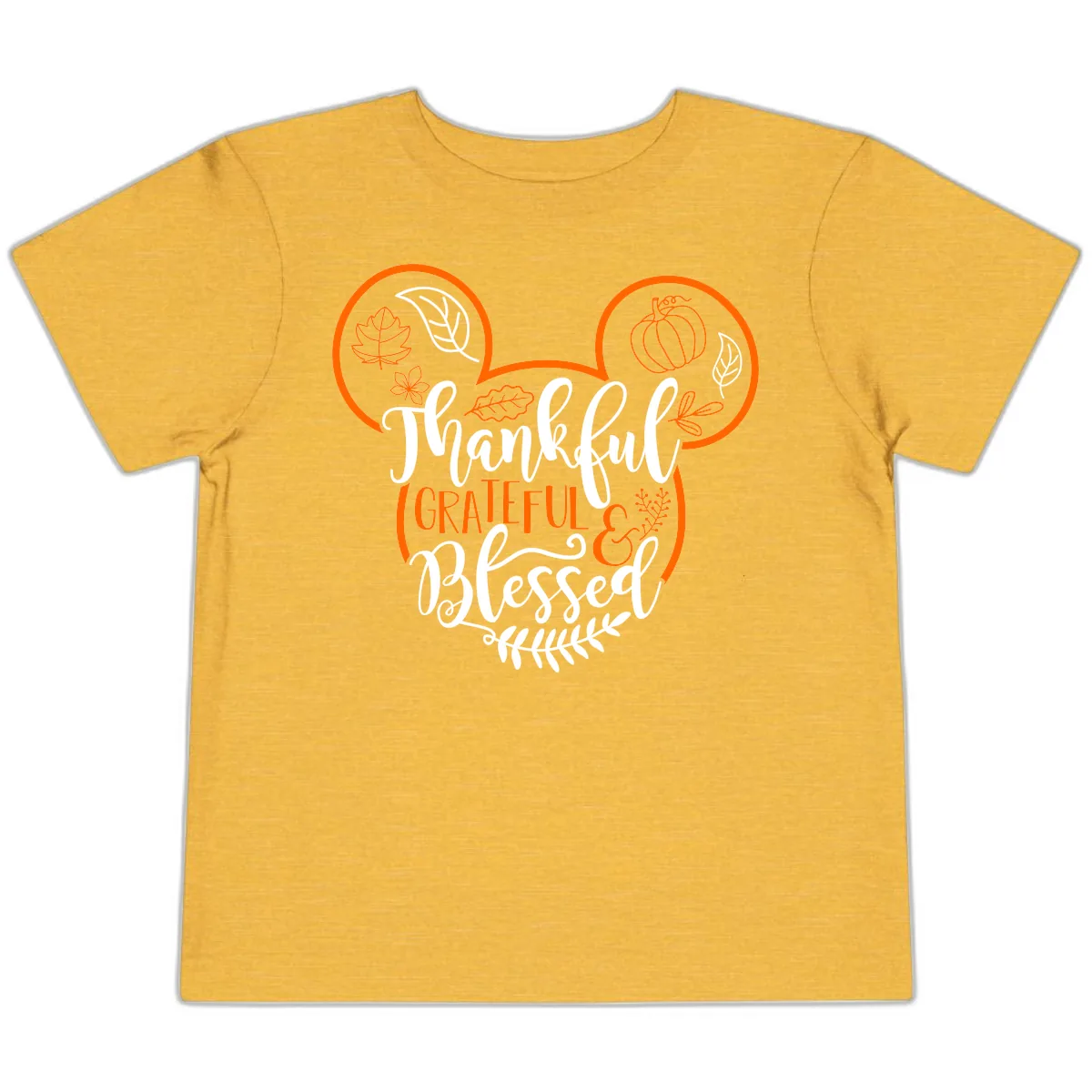 Thanksgiving Mickey Mouse Head Design Toddler T-Shirt in Heather Yellow Gold