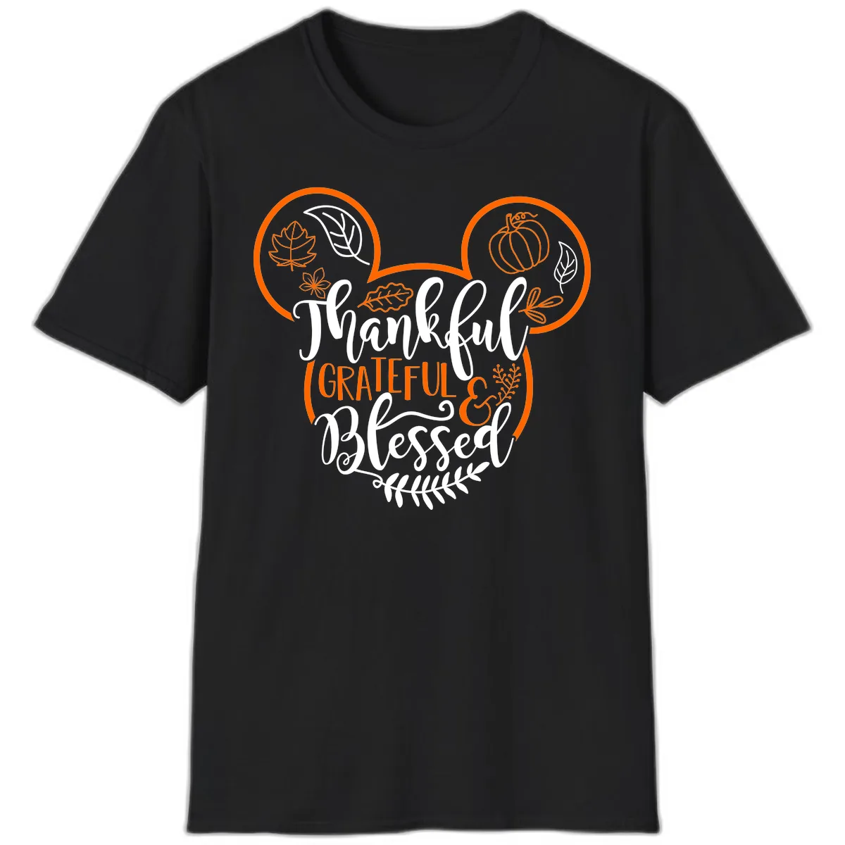 Thanksgiving Mickey Mouse Head Design T-Shirt in Black