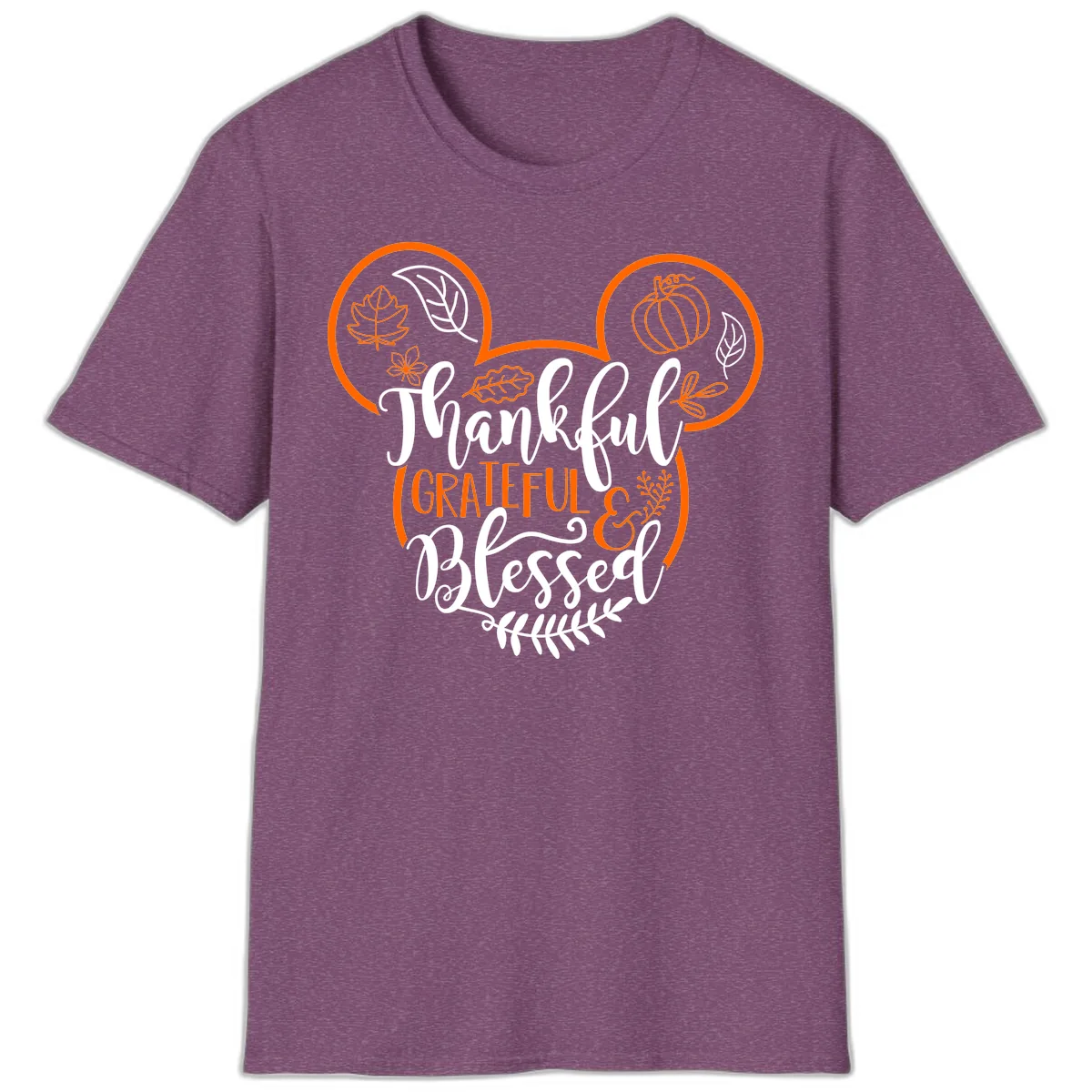 Thanksgiving Mickey Mouse Head Design T-Shirt in Heather Maroon