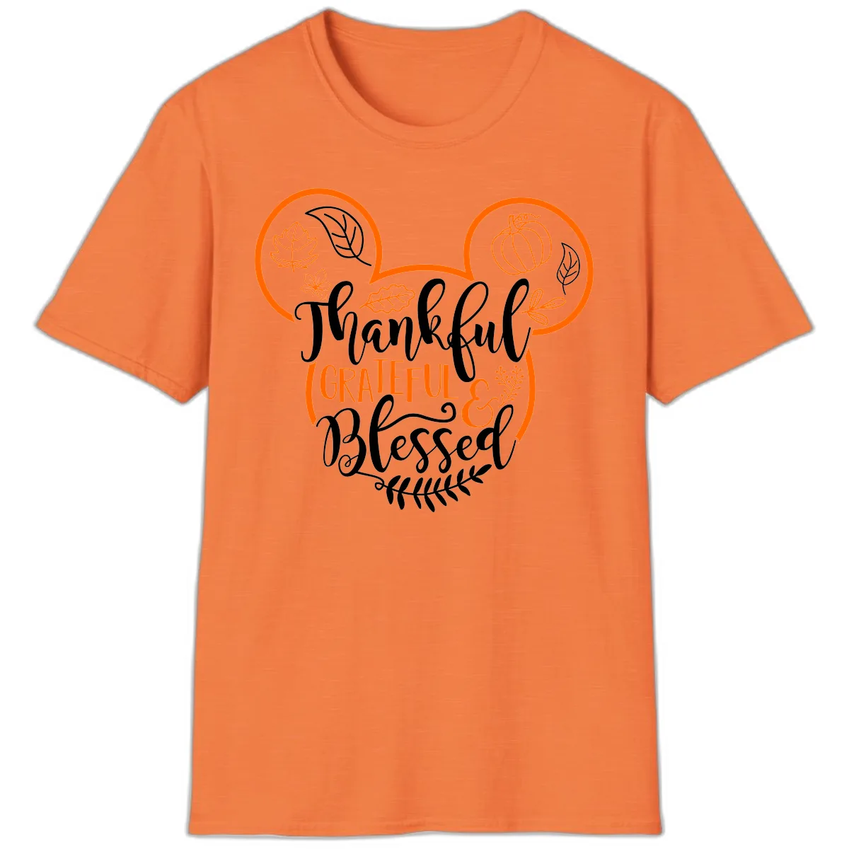 Thanksgiving Mickey Mouse Head Design T-Shirt in Heather Orange