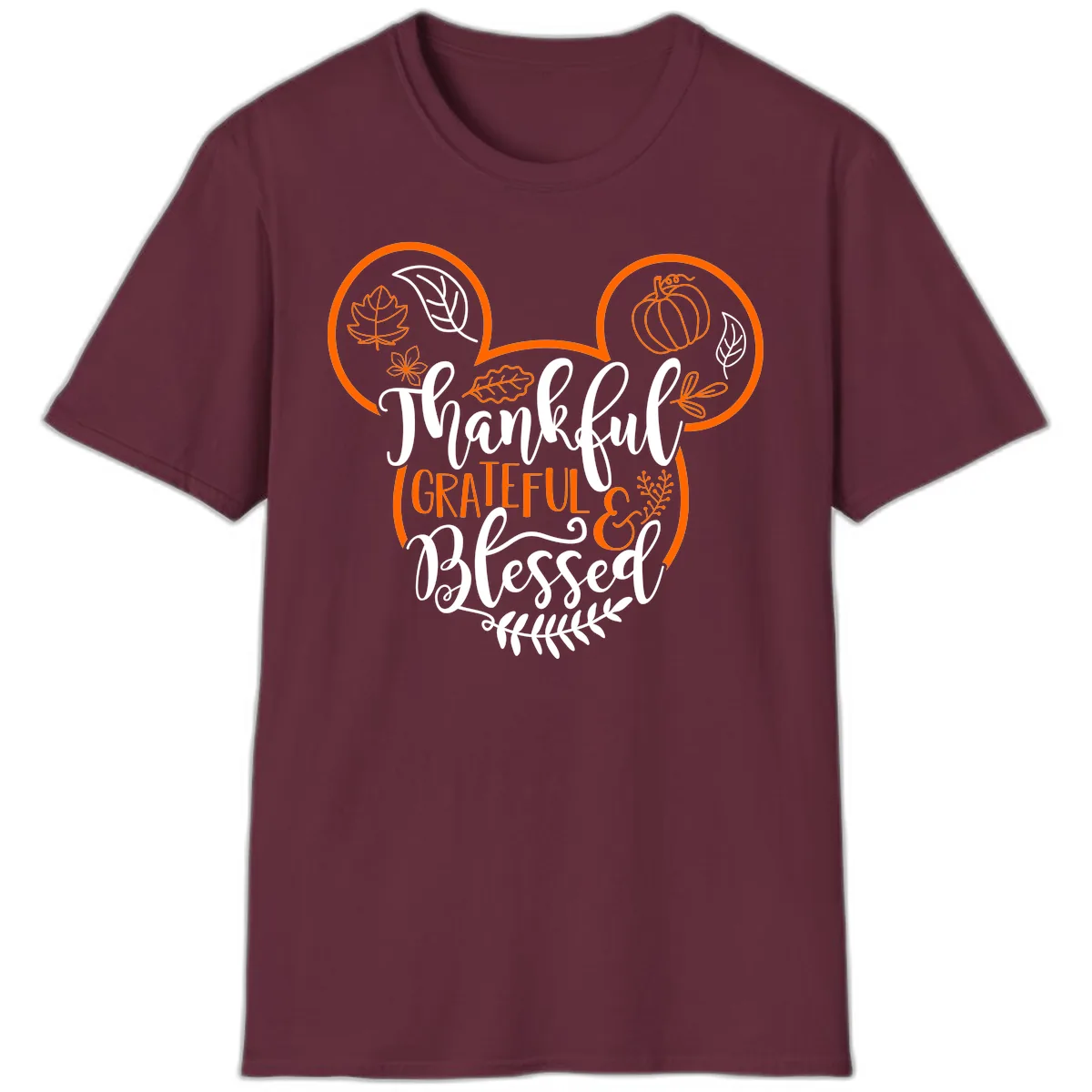 Thanksgiving Mickey Mouse Head Design T-Shirt in Maroon