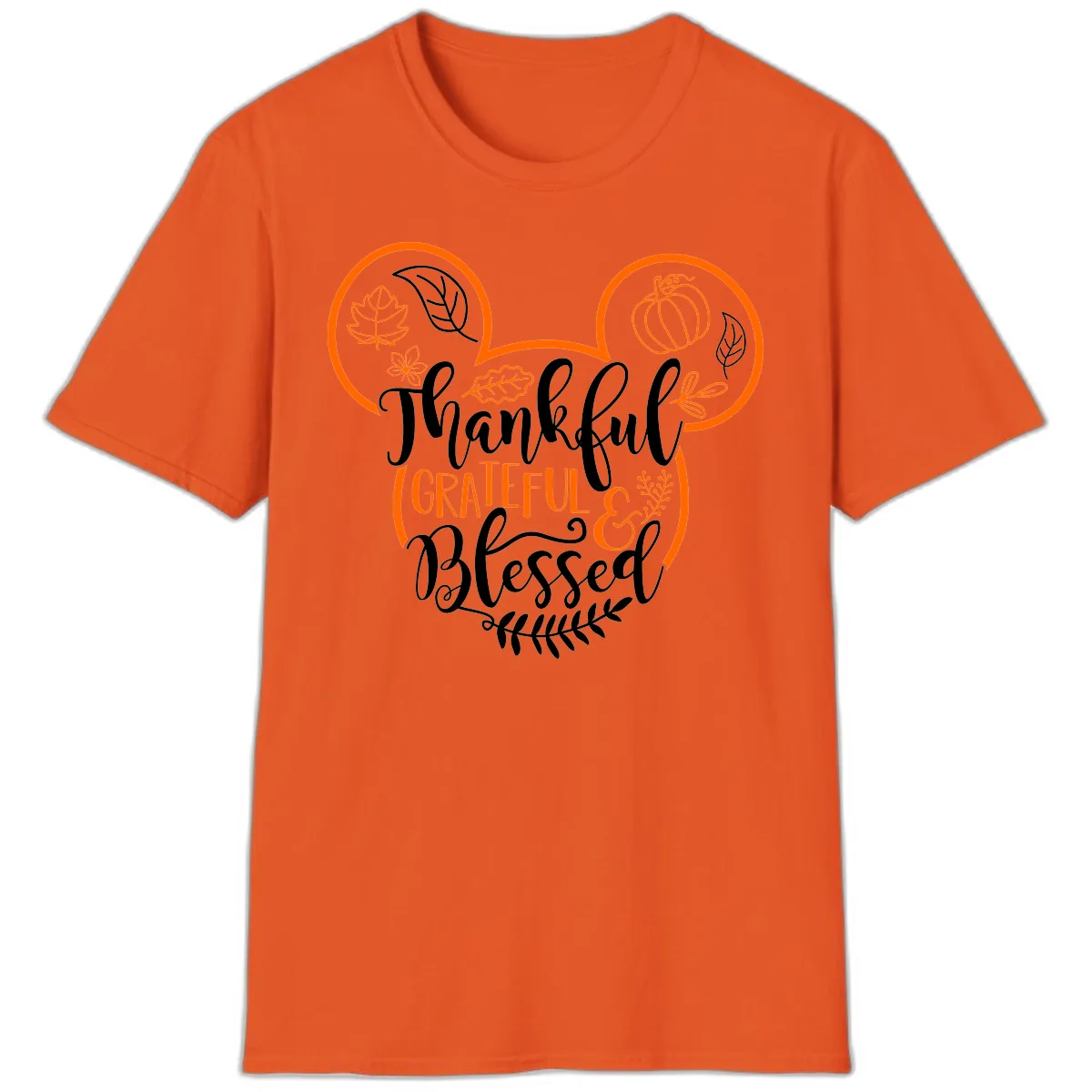 Thanksgiving Mickey Mouse Head Design T-Shirt in Orange