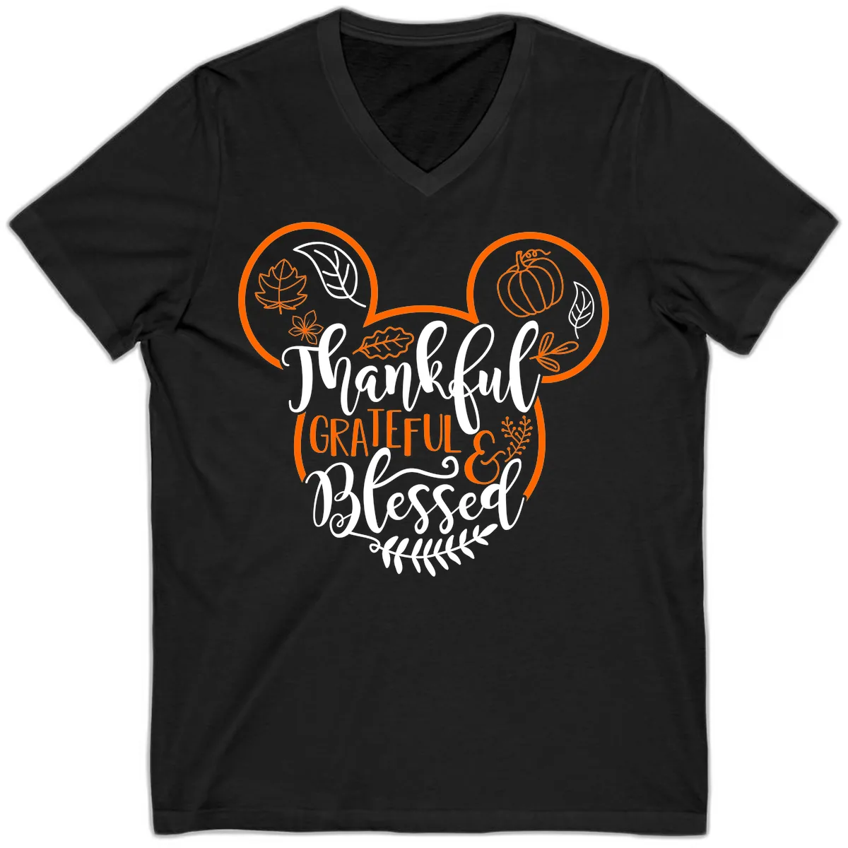 Thanksgiving Mickey Mouse Head Design V-Neck in Black