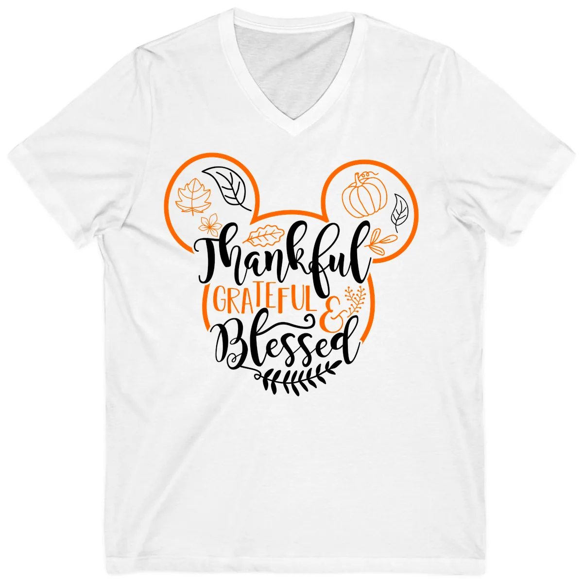 Thanksgiving Mickey Mouse Head Design V-Neck in White